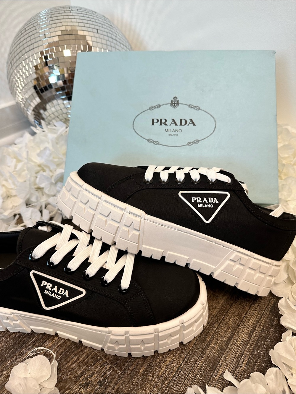 Prada Black and White Low-Top Platform Sneakers - Picture 3 of 4